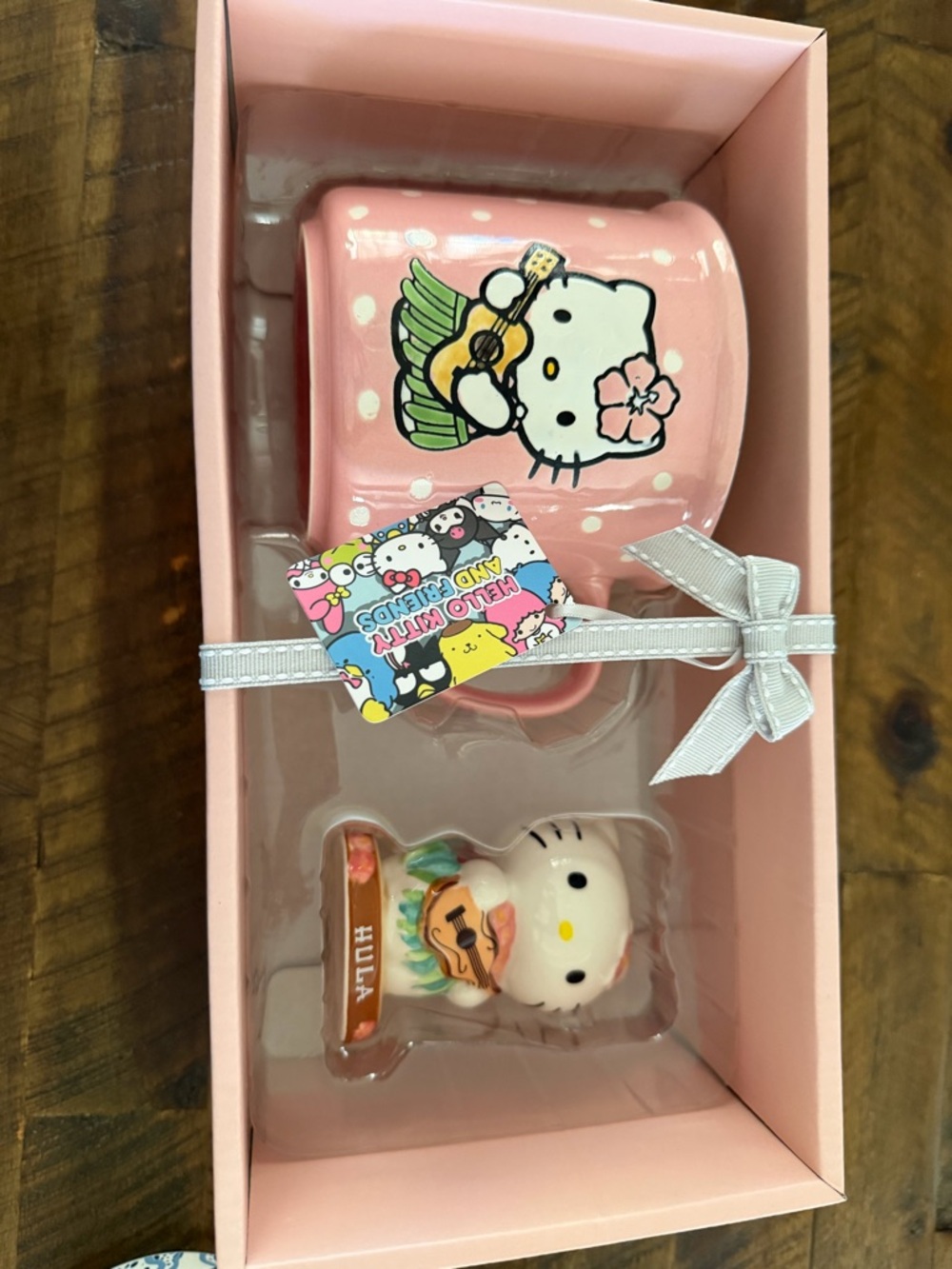 Hello Kitty Pink Mug and Figurine Gift Set with Ukulele Motif